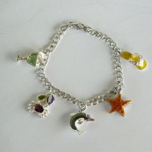 Solid 925 Sterling Silver Charm Bracelet with Charms